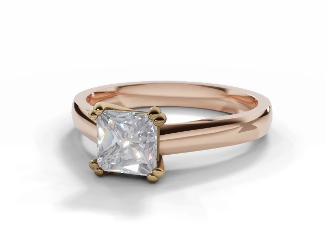 Diamond Solitaire Engagement Ring Plain Polish Band Certified Princess-Cut Diamond 100% Recycled, Hallmarked 18ct. Rose Gold