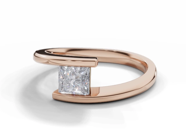 Diamond Solitaire Engagement Ring Diamond-Set Band Certified Princess-Cut Diamond 100% Recycled, Hallmarked 18ct. Rose Gold