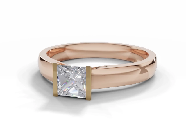 Diamond Solitaire Engagement Ring Plain Polish Band Certified Princess-Cut Diamond 100% Recycled, Hallmarked 18ct. Rose Gold