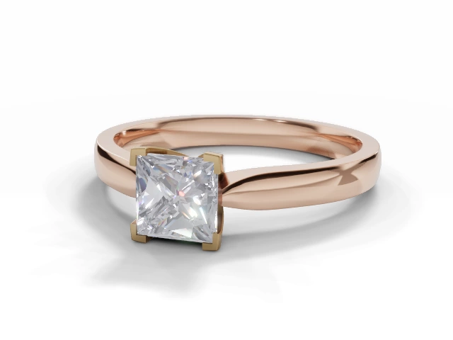 Diamond Solitaire Engagement Ring Plain Polish Band Certified Princess-Cut Diamond 100% Recycled, Hallmarked 18ct. Rose Gold