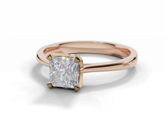 Diamond Solitaire Engagement Ring Plain Polish Band Certified Princess-Cut Diamond 100% Recycled, Hallmarked 18ct. Rose Gold