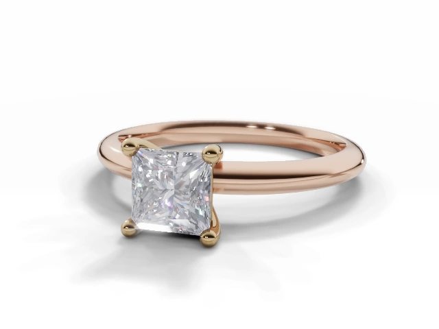 Diamond Solitaire Engagement Ring Plain Polish Band Certified Princess-Cut Diamond 100% Recycled, Hallmarked 18ct. Rose Gold