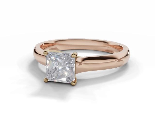 Diamond Solitaire Engagement Ring Plain Polish Band Certified Princess-Cut Diamond 100% Recycled, Hallmarked 18ct. Rose Gold