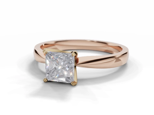 Diamond Solitaire Engagement Ring Plain Polish Band Certified Princess-Cut Diamond 100% Recycled, Hallmarked 18ct. Rose Gold