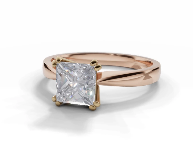 Diamond Solitaire Engagement Ring Plain Polish Band Certified Princess-Cut Diamond 100% Recycled, Hallmarked 18ct. Rose Gold