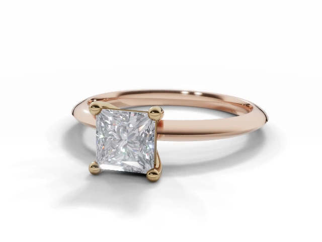 Diamond Solitaire Engagement Ring Plain Polish Band Certified Princess-Cut Diamond 100% Recycled, Hallmarked 18ct. Rose Gold