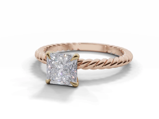 Diamond Solitaire Engagement Ring Plain Polish Band Certified Princess-Cut Diamond 100% Recycled, Hallmarked 18ct. Rose Gold