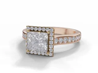 Diamond Halo Engagement Ring Grain-Set Diamond Band Certified Princess-Cut Diamond 100% Recycled, Hallmarked 18ct. Rose Gold