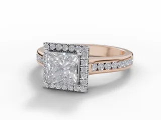 Diamond Halo Engagement Ring Channel-Set Diamond Band Certified Princess-Cut Diamond 100% Recycled, Hallmarked 18ct. Rose Gold