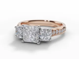 Diamond 3 Stone Engagement Ring Grain-Set Diamond Band Certified Princess-Cut Diamond 100% Recycled, Hallmarked 18ct. Rose Gold