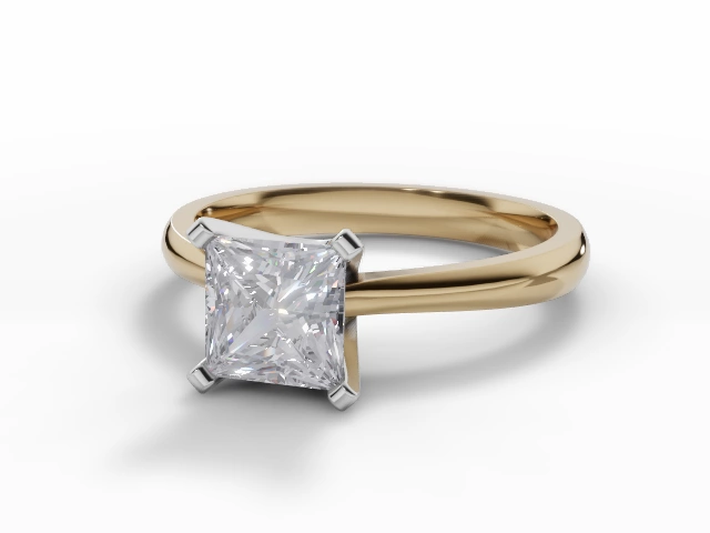 Diamond Solitaire Engagement Ring Plain Polish Band Certified Princess-Cut Diamond 100% Recycled, Hallmarked 18ct. Yellow Gold