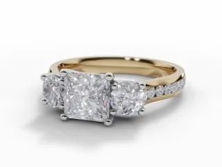 Diamond 3 Stone Engagement Ring Channel-Set Diamond Band Certified Princess-Cut Diamond 100% Recycled, Hallmarked Platinum and 18ct. Yellow Gold