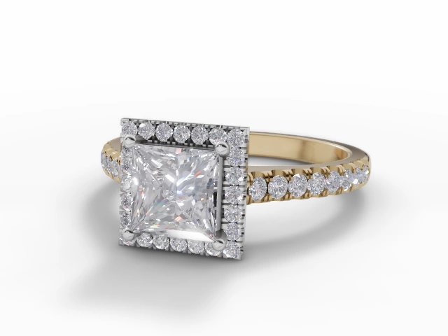 Diamond Halo Engagement Ring Micro Pavé Diamond-Set Band Certified Princess-Cut Diamond 100% Recycled, Hallmarked 18ct. Yellow Gold