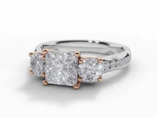 Diamond 3 Stone Engagement Ring Channel-Set Diamond Band Certified Princess-Cut Diamond 100% Recycled, Hallmarked Platinum and 18ct. Yellow Gold