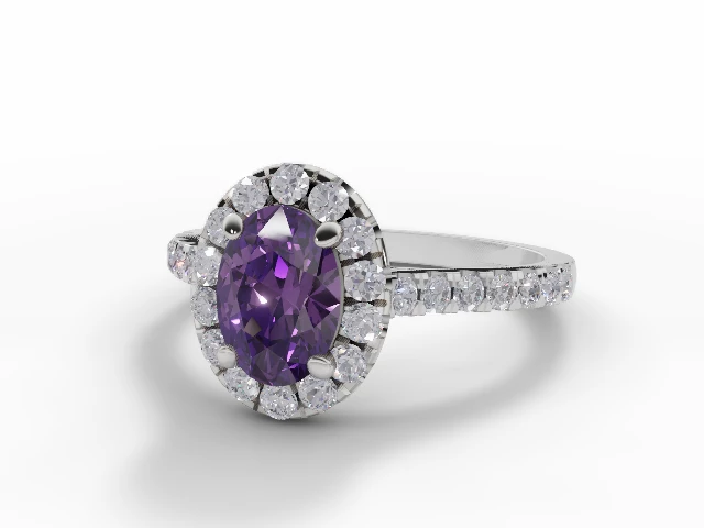 Amethyst & Diamond Engagement Ring Micro Pavé Diamond-Set Band Oval-Cut Coloured Stone 100% Recycled, Hallmarked Platinum