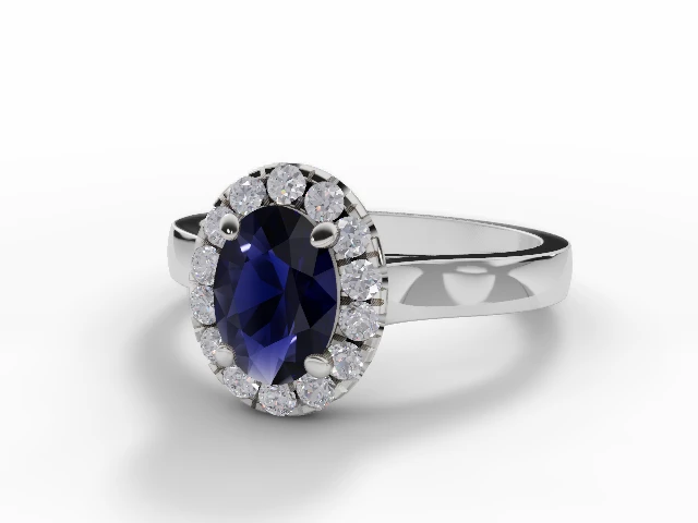 Blue Sapphire & Diamond Engagement Ring Plain Polish Band Oval-Cut Coloured Stone 100% Recycled, Hallmarked Platinum
