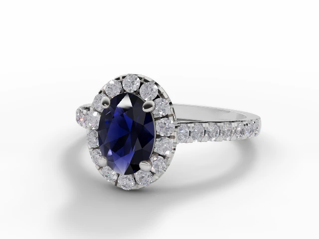 Blue Sapphire & Diamond Engagement Ring Micro Pavé Diamond-Set Band Oval-Cut Coloured Stone 100% Recycled, Hallmarked Platinum