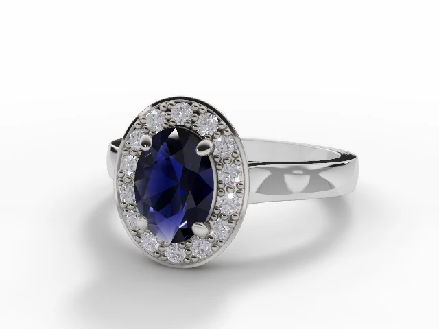 Blue Sapphire & Diamond Engagement Ring Plain Polish Band Oval-Cut Coloured Stone 100% Recycled, Hallmarked Platinum