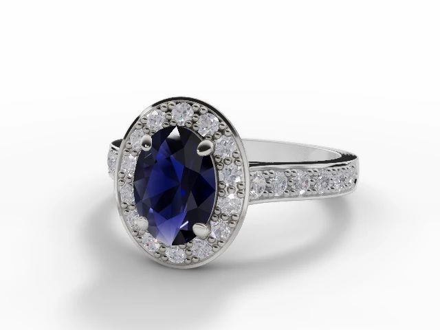 Blue Sapphire & Diamond Engagement Ring Grain-Set Diamond Band Oval-Cut Coloured Stone 100% Recycled, Hallmarked Platinum