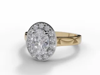 Diamond Halo Engagement Ring Plain Polish Band Certified Oval-Cut Diamond 100% Recycled, Hallmarked 18ct. Yellow and White Gold