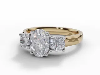 Diamond 3 Stone Engagement Ring Plain Polish Band Certified Oval-Cut Diamond 100% Recycled, Hallmarked 18ct. Yellow and White Gold