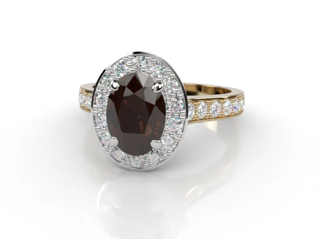 Chocolate Quartz & Diamond Engagement Ring Grain-Set Diamond Band Oval-Cut Coloured Stone 100% Recycled, Hallmarked 18ct. Yellow Gold