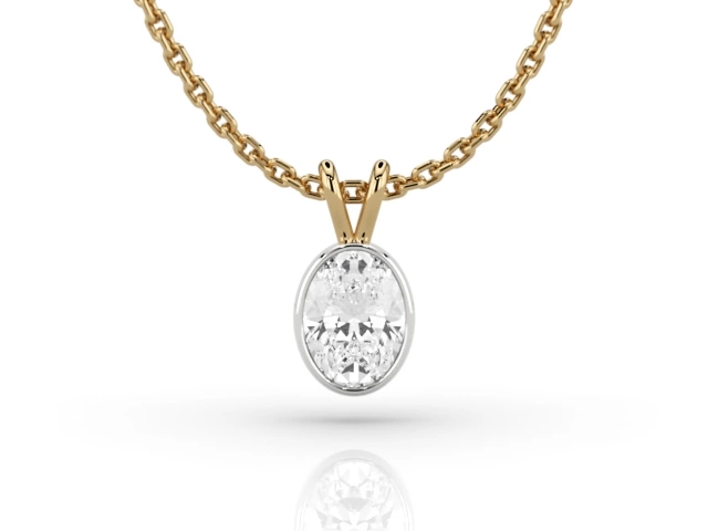 Claw-Set Diamond Pendant Diamond Pendant<br />Certified  Oval-Cut Diamond<br />100% Recycled, Hallmarked 18ct. Yellow and White Gold