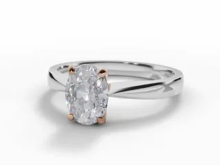 Diamond Solitaire Engagement Ring Plain Polish Band Certified Oval-Cut Diamond 100% Recycled, Hallmarked 18ct. White and Rose Gold