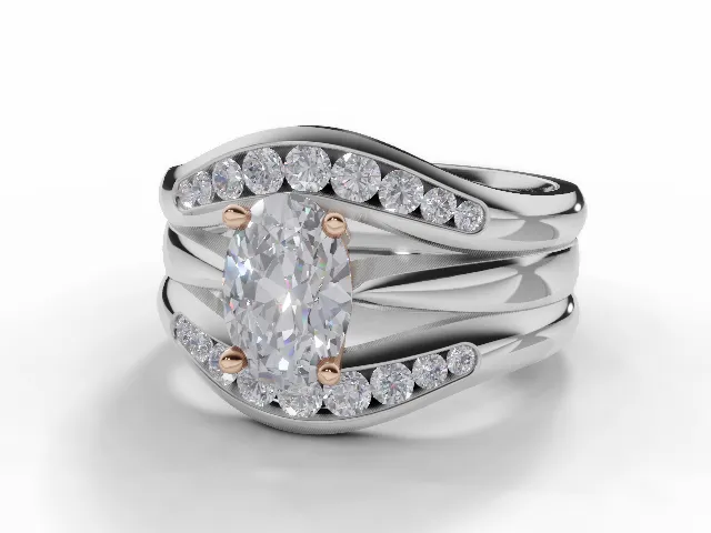 Diamond Jacket Engagement Ring Diamond-Set Bands Certified Oval-Cut Diamond 100% Recycled, Hallmarked 18ct. White Gold