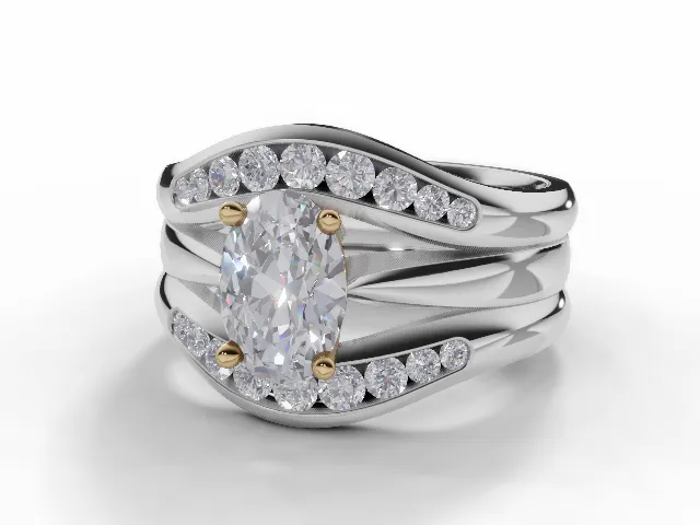 Diamond Jacket Engagement Ring Diamond-Set Bands Certified Oval-Cut Diamond 100% Recycled, Hallmarked 18ct. White Gold