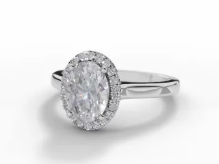 Diamond Halo Engagement Ring Plain Polish Band Certified Oval-Cut Diamond 100% Recycled, Hallmarked 18ct. White Gold