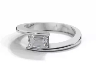 Solitaire Diamond Engagement Ring Diamond-Set Band Certificated Emerald-Cut Diamond 100% Recycled, Hallmarked Platinum