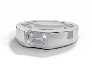 Solitaire Diamond Engagement Ring Diamond-Set Band Certificated Emerald-Cut Diamond 100% Recycled, Hallmarked Platinum