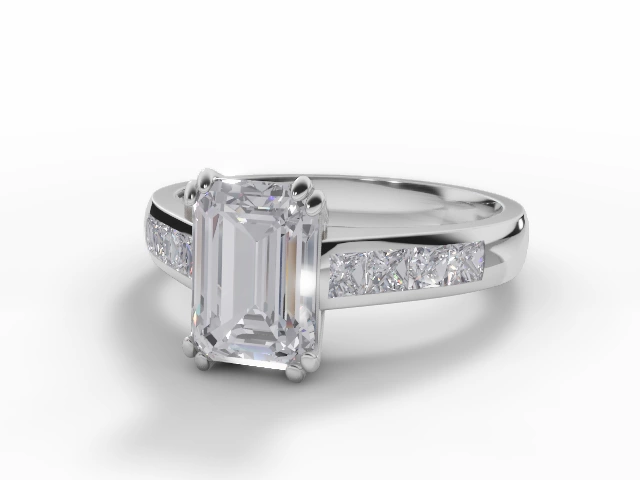 Diamond Engagement Ring Diamond-Set Band Certificated Emerald-Cut Diamond 100% Recycled, Hallmarked Platinum