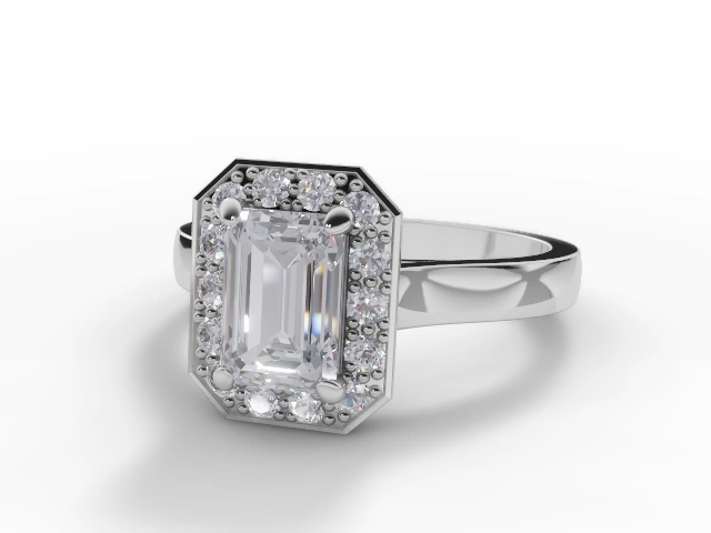 Halo Diamond Engagement Ring Diamond-Set Band Certificated Emerald-Cut Diamond 100% Recycled, Hallmarked Platinum