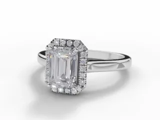 Halo Diamond Engagement Ring Diamond-Set Band Certificated Emerald-Cut Diamond 100% Recycled, Hallmarked Platinum