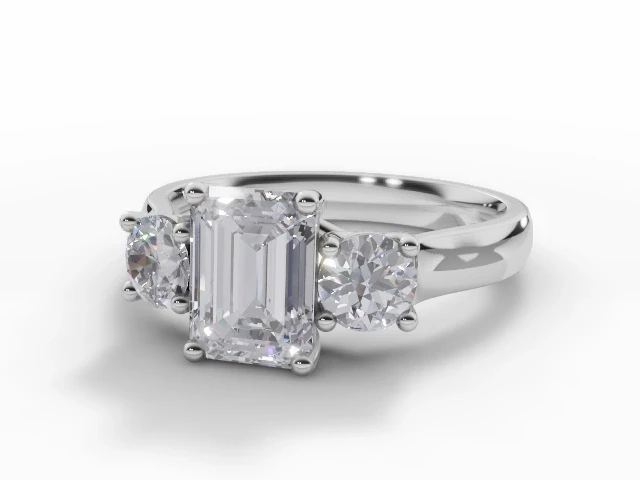 3 Stone Diamond Engagement Ring Diamond-Set Band Certificated Emerald-Cut Diamond 100% Recycled, Hallmarked Platinum