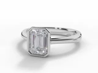 Solitaire Diamond Engagement Ring Diamond-Set Band Certificated Emerald-Cut Diamond 100% Recycled, Hallmarked Platinum