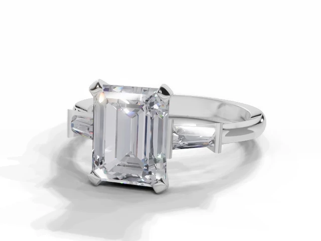 3 Stone Diamond Engagement Ring Diamond-Set Band Certificated Emerald-Cut Diamond 100% Recycled, Hallmarked Platinum