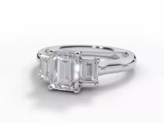 3 Stone Diamond Engagement Ring Diamond-Set Band Certificated Emerald-Cut Diamond 100% Recycled, Hallmarked Platinum