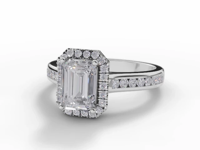 Diamond-Set Band Diamond Engagement Ring Certificated Emerald-Cut Diamond 100% Recycled, Hallmarked Platinum