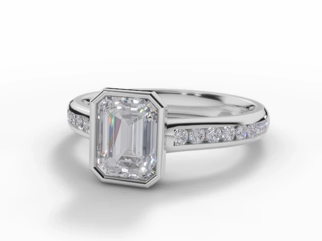 Diamond-Set Band Diamond Engagement Ring Certificated Emerald-Cut Diamond 100% Recycled, Hallmarked Platinum