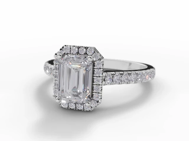 Halo Diamond Engagement Ring 1 Carat Emerald-Cut Diamond 100% Recycled, Hallmarked Platinum Plain Polish Band