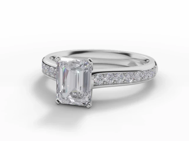 Diamond-Set Band Diamond Engagement Ring Certificated Emerald-Cut Diamond 100% Recycled, Hallmarked Platinum