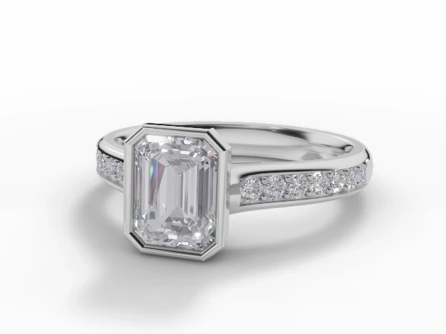 Diamond-Set Band Diamond Engagement Ring Certificated Emerald-Cut Diamond 100% Recycled, Hallmarked Platinum