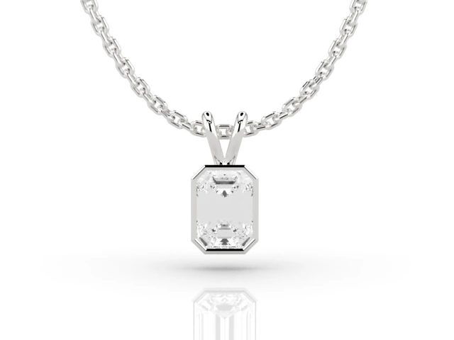 Bezel-Set Diamond Pendant with Emerald-Cut Diamond 100% Recycled, Hallmarked Platinum