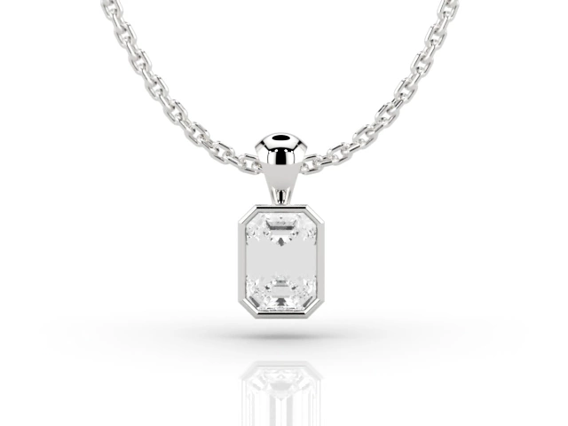 Bezel-Set Diamond Pendant Emerald-Cut Diamond 100% Recycled, Hallmarked Platinum