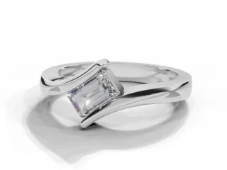 Solitaire Diamond Engagement Ring Diamond-Set Band Certificated Emerald-Cut Diamond 100% Recycled, Hallmarked 18ct. White Gold