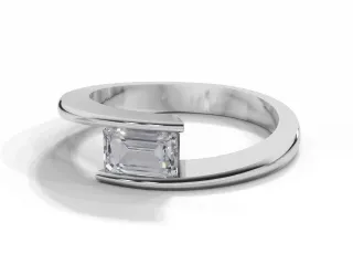 Solitaire Diamond Engagement Ring Diamond-Set Band Certificated Emerald-Cut Diamond 100% Recycled, Hallmarked 18ct. White Gold