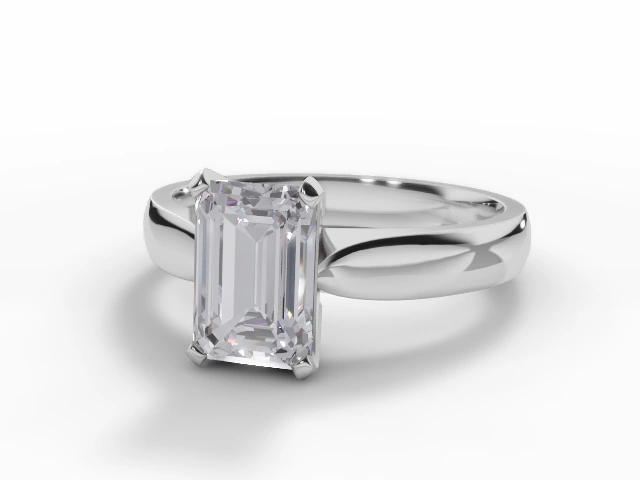 Solitaire Diamond Engagement Ring Diamond-Set Band Certificated Emerald-Cut Diamond 100% Recycled, Hallmarked 18ct. White Gold